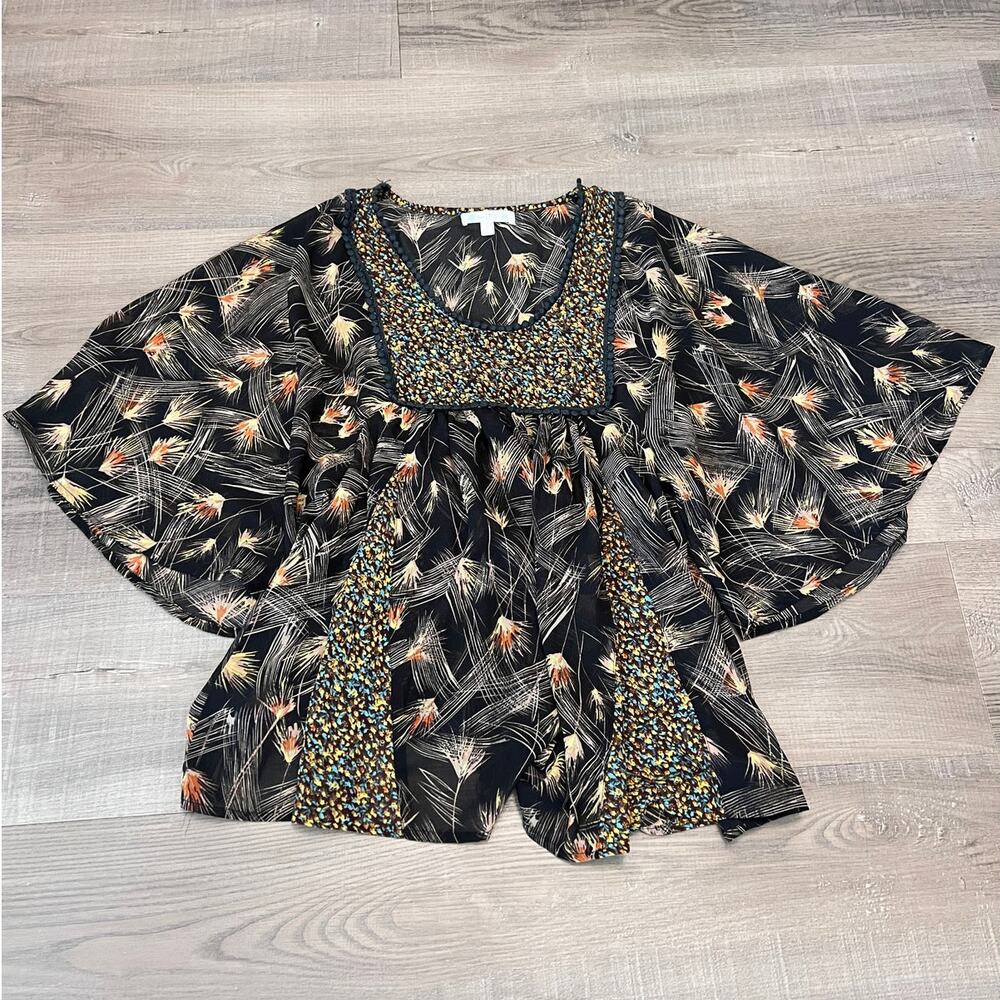 Love, Fire Boho Mixed Print Flutter Sleeve Floral Top